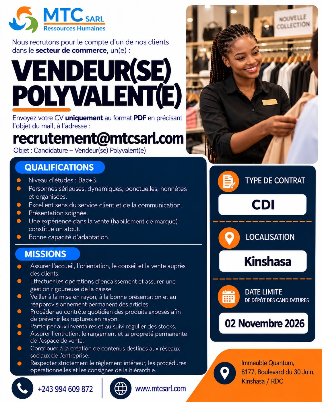 Illustration de AVIS DE RECRUTEMENT POUR LE POSTE DE VENDEUR(SE) POLYVALENT(E)